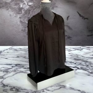 Philosophy NWT rich silky black ruffle collar pleated detail shoulders flowy